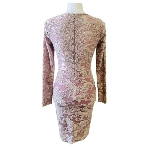 Leith Mauve Crushed Velvet Floral Long Sleeve Bodycon Dress Small - Picture 3 of 9